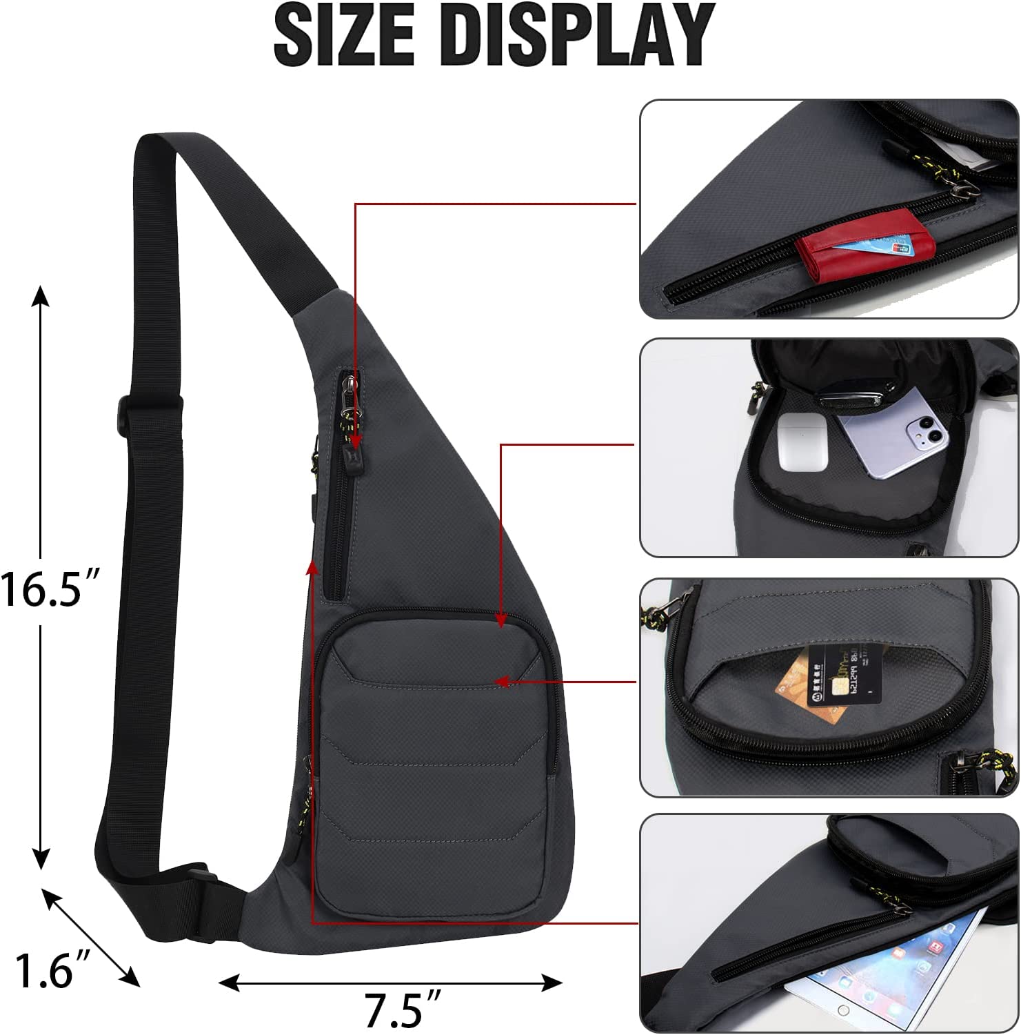 Peicees Sling Bag for Men Women Shoulder Bag Backpack Strap Pockets Chest Bag for Running Hiking Camping Exercise Outdoor - Image 4